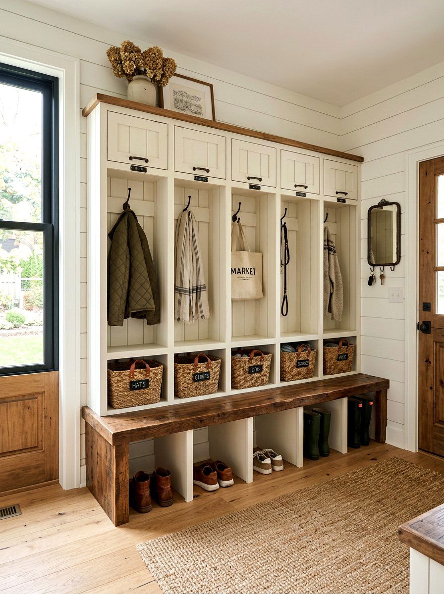 Farmhouse Mudroom Lockers - 30 drop zone cabinet ideas