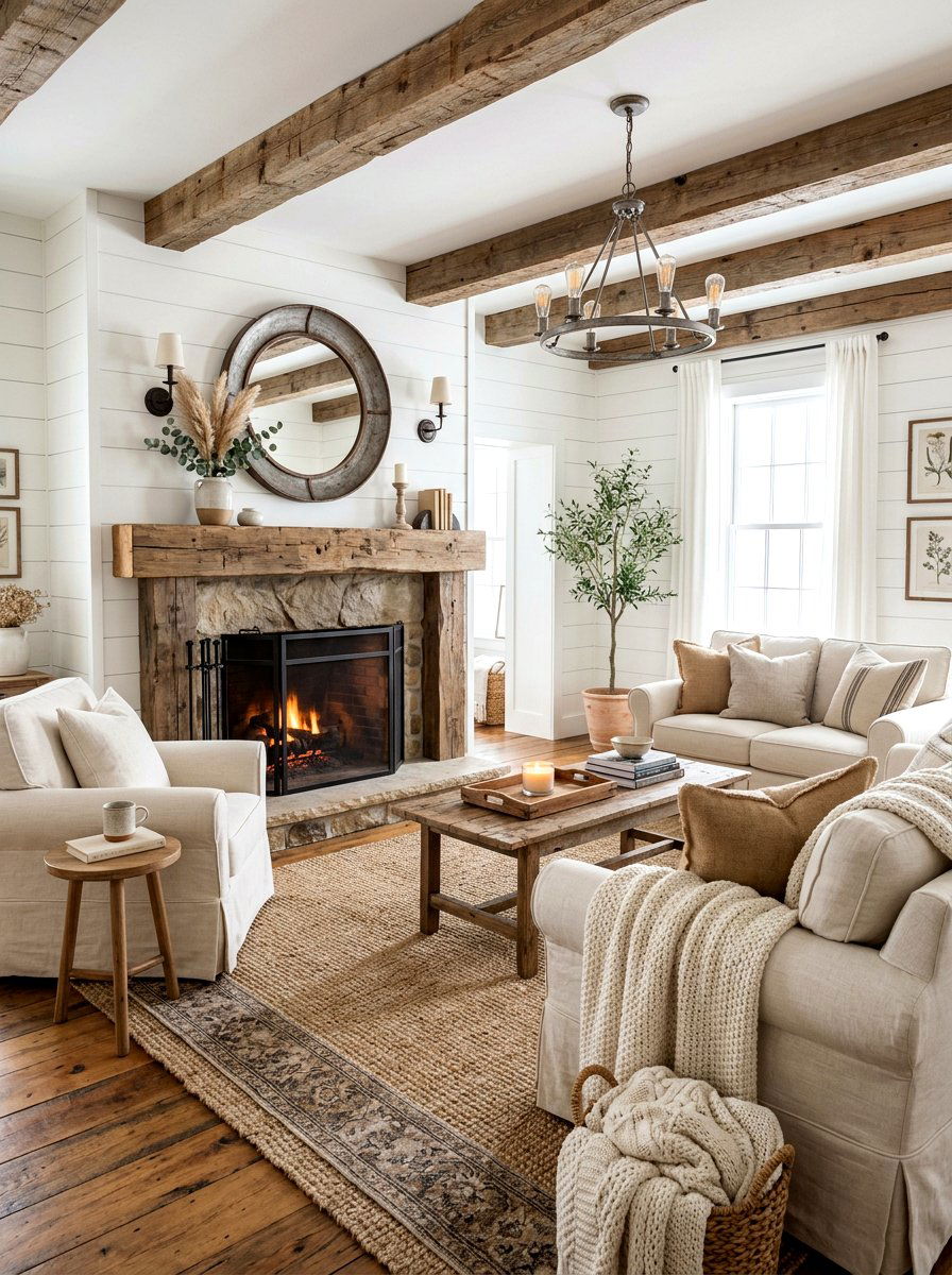 Farmhouse Neutral Living Room - 30 neutral living room ideas