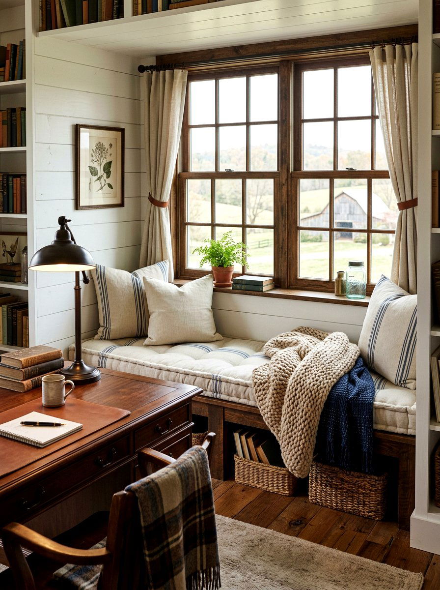 Farmhouse Office Window Bench With Cushions - 30 office window seat ideas