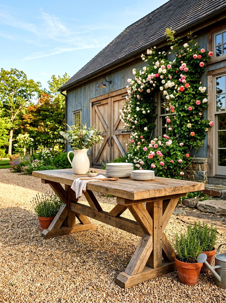 Farmhouse Outdoor Bench - 30 outdoor prep station ideas