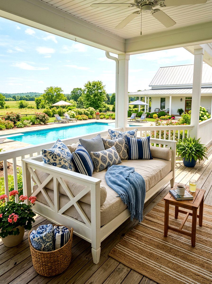 Farmhouse Outdoor Daybed - 30 poolside daybed ideas
