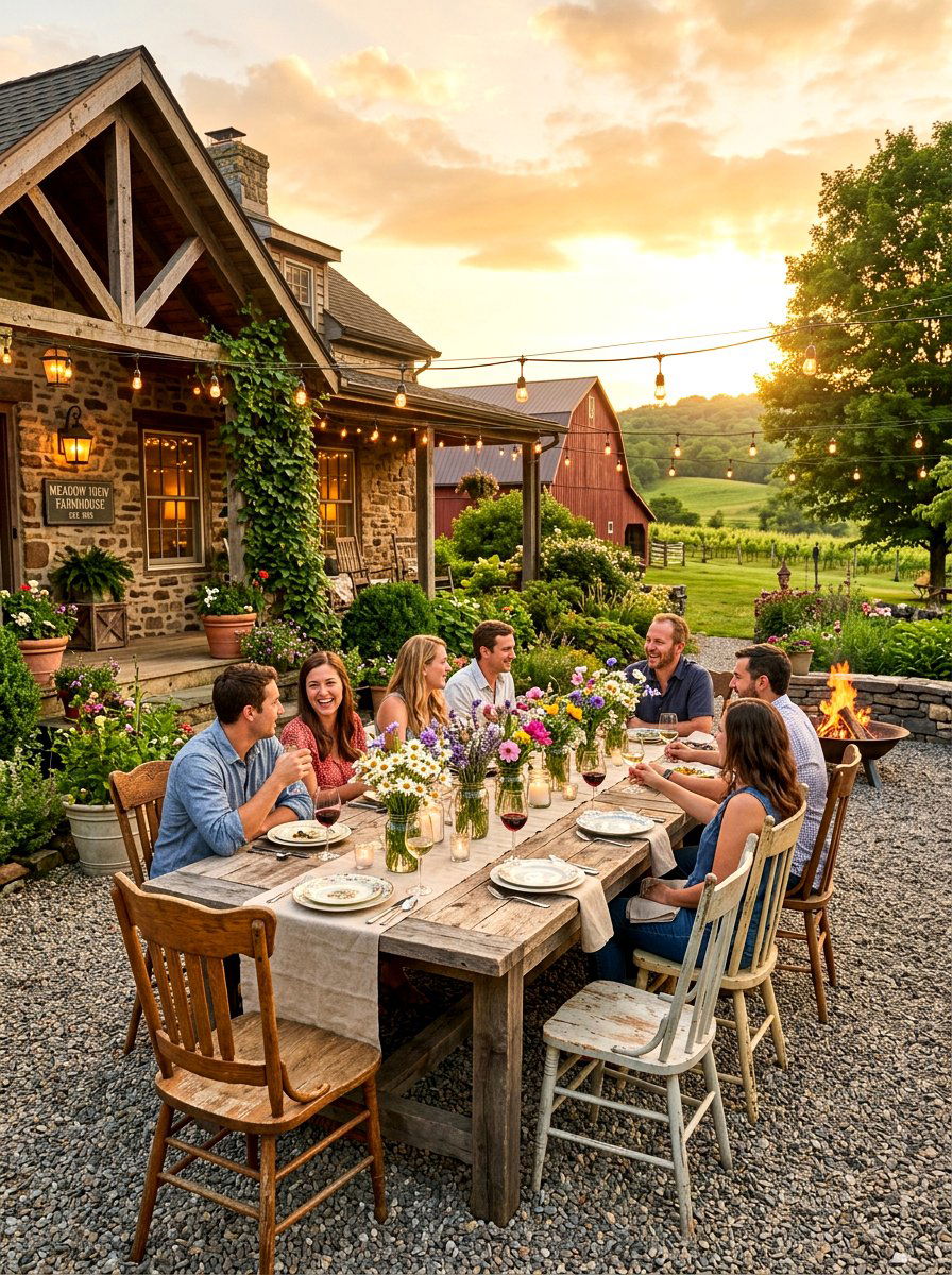 Farmhouse Outdoor Dining - 30 summer dinner party patio ideas