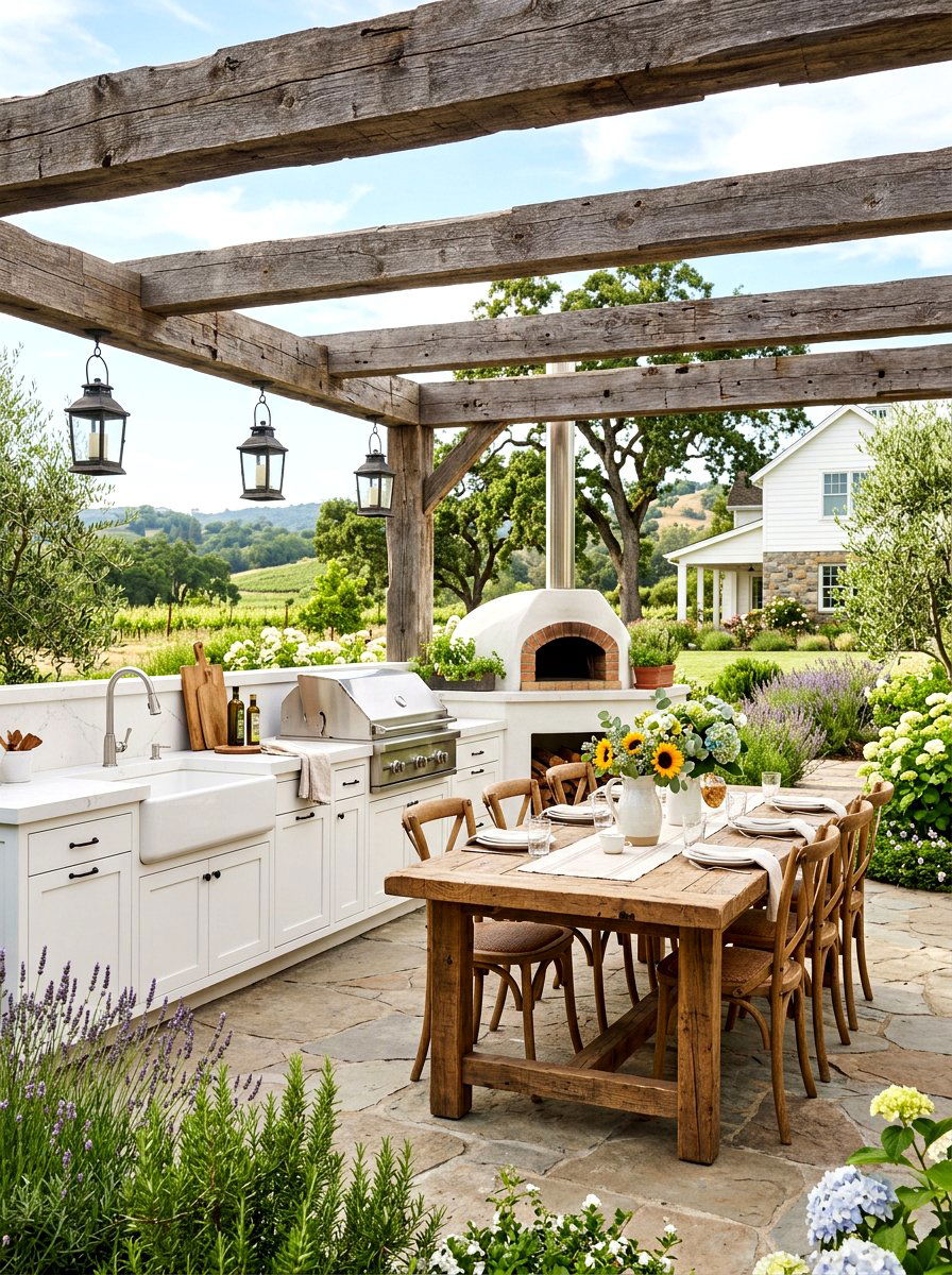 Farmhouse Outdoor Kitchen - 30 outdoor kitchen lounge ideas