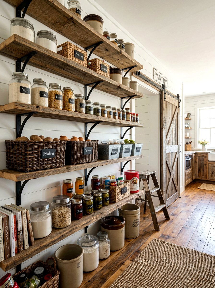 Farmhouse Pantry Shelving - 30 pantry shelving ideas
