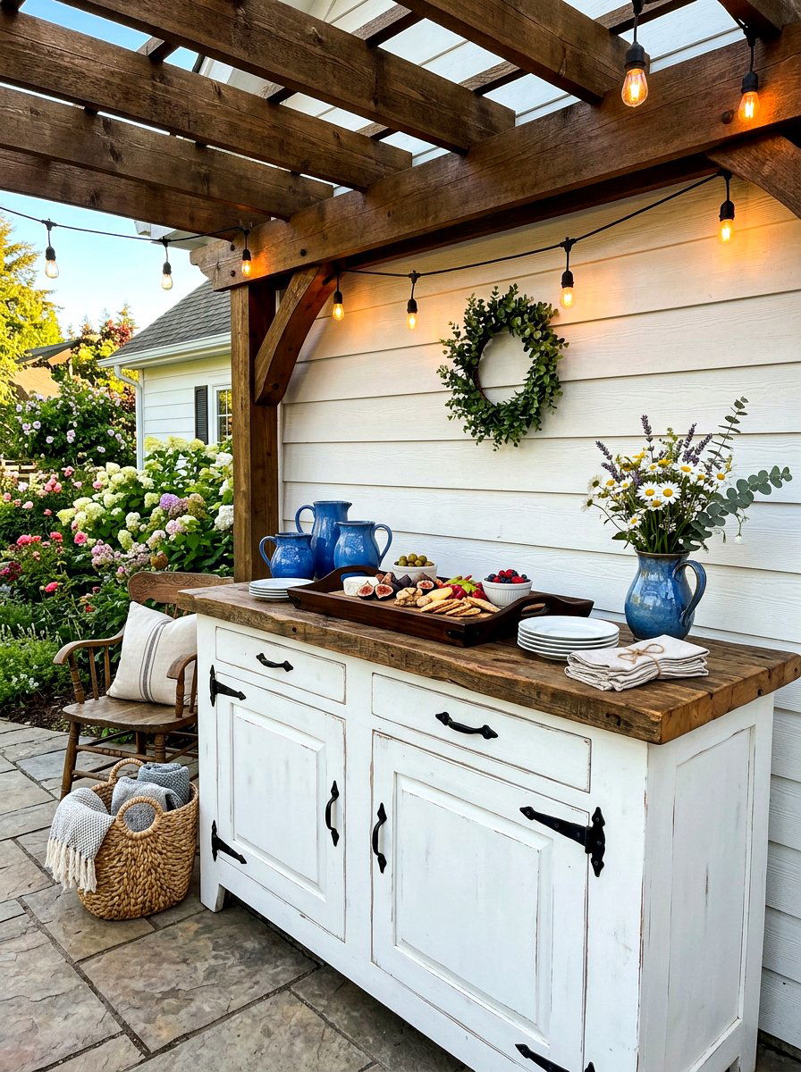Farmhouse Patio Buffet - 30 outdoor buffet cabinet ideas