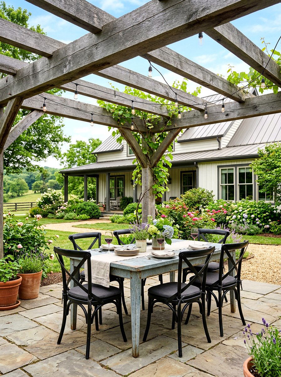 Farmhouse Pergola With Barn Wood - 30 small pergola ideas