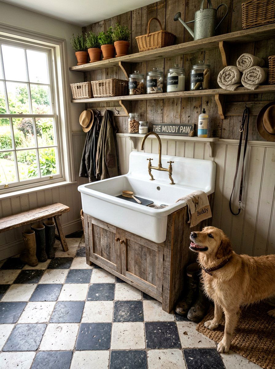 Farmhouse Pet Station Sink - 30 mudroom pet station ideas