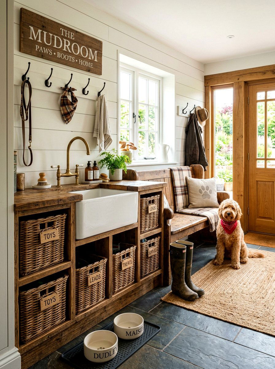 Farmhouse Pet Station - 30 entryway pet station ideas