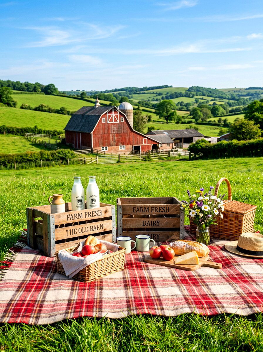 Farmhouse Picnic With Milk Crates - 30 picnic blanket corner ideas