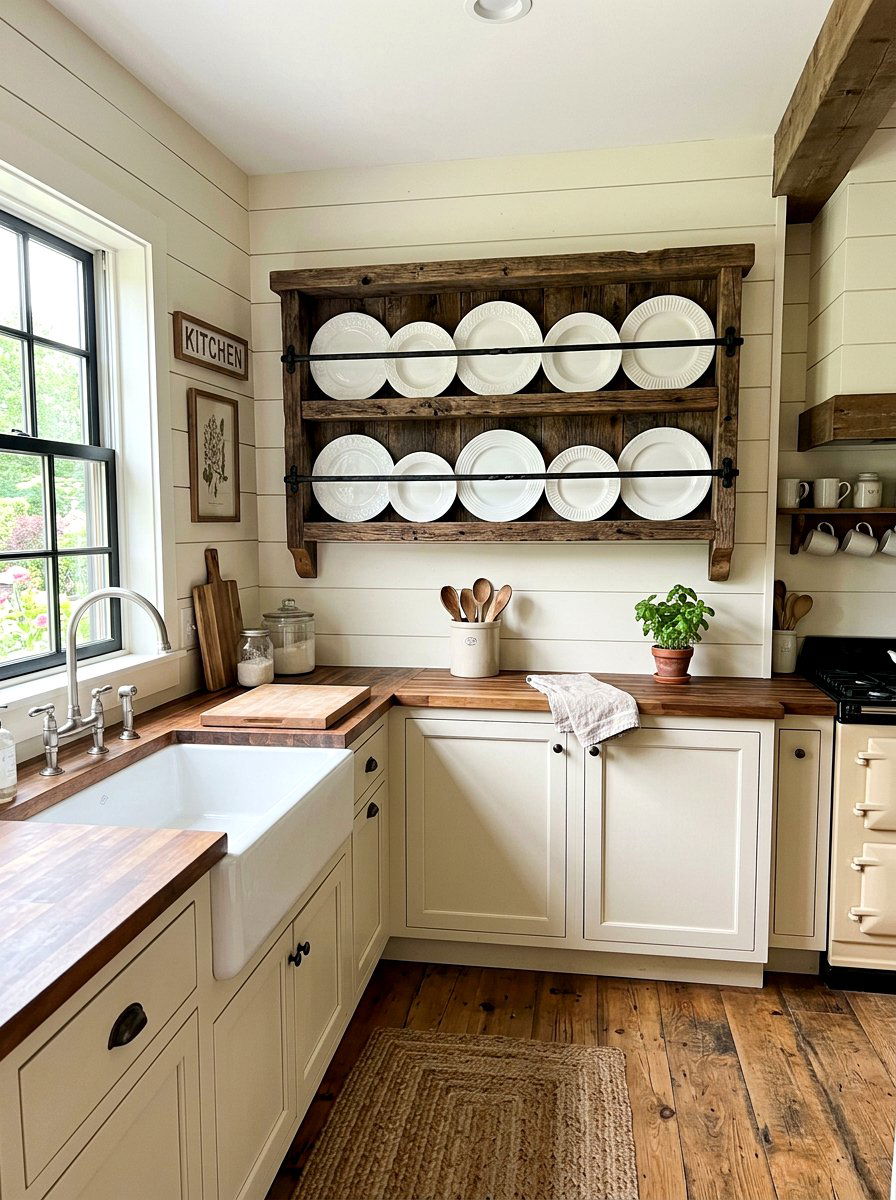 Farmhouse Plate Shelf - 30 plate display kitchen ideas