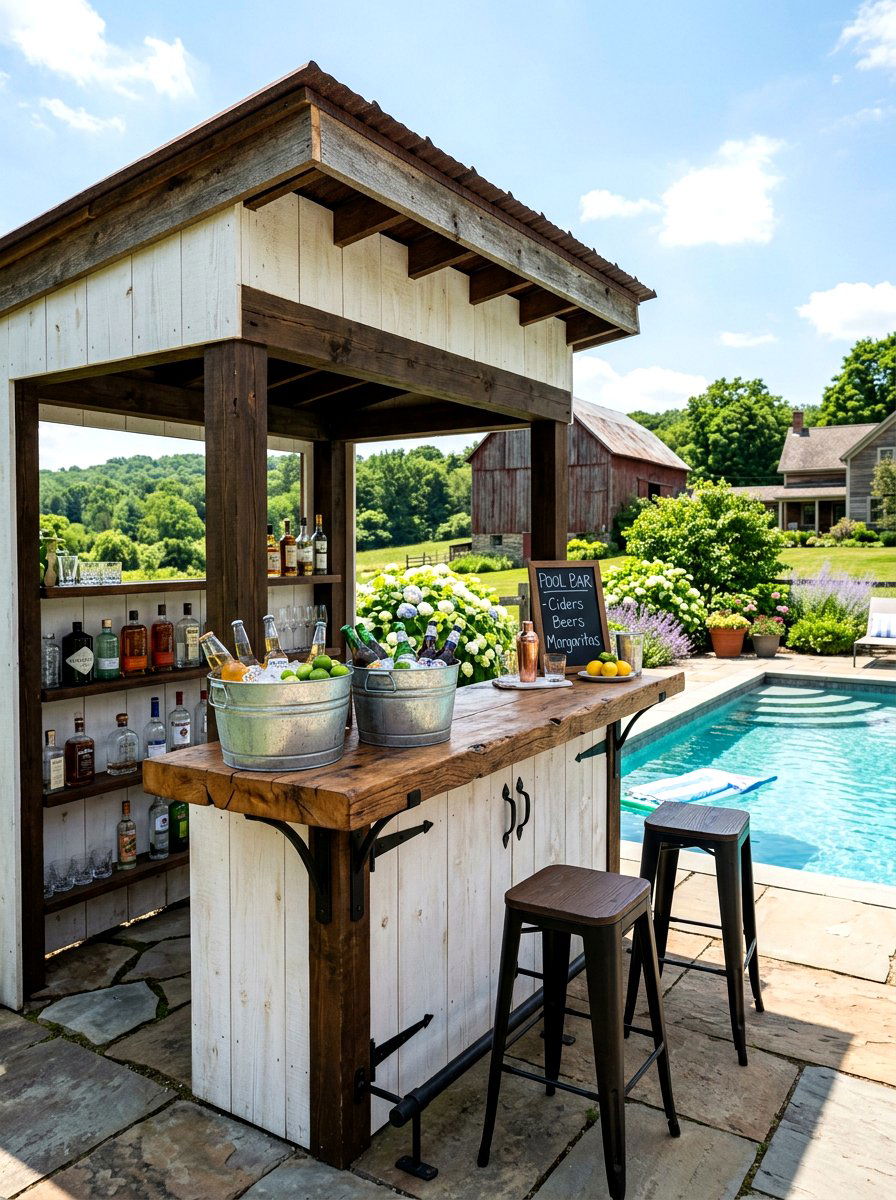 Farmhouse Pool Bar - 30 poolside bar ideas