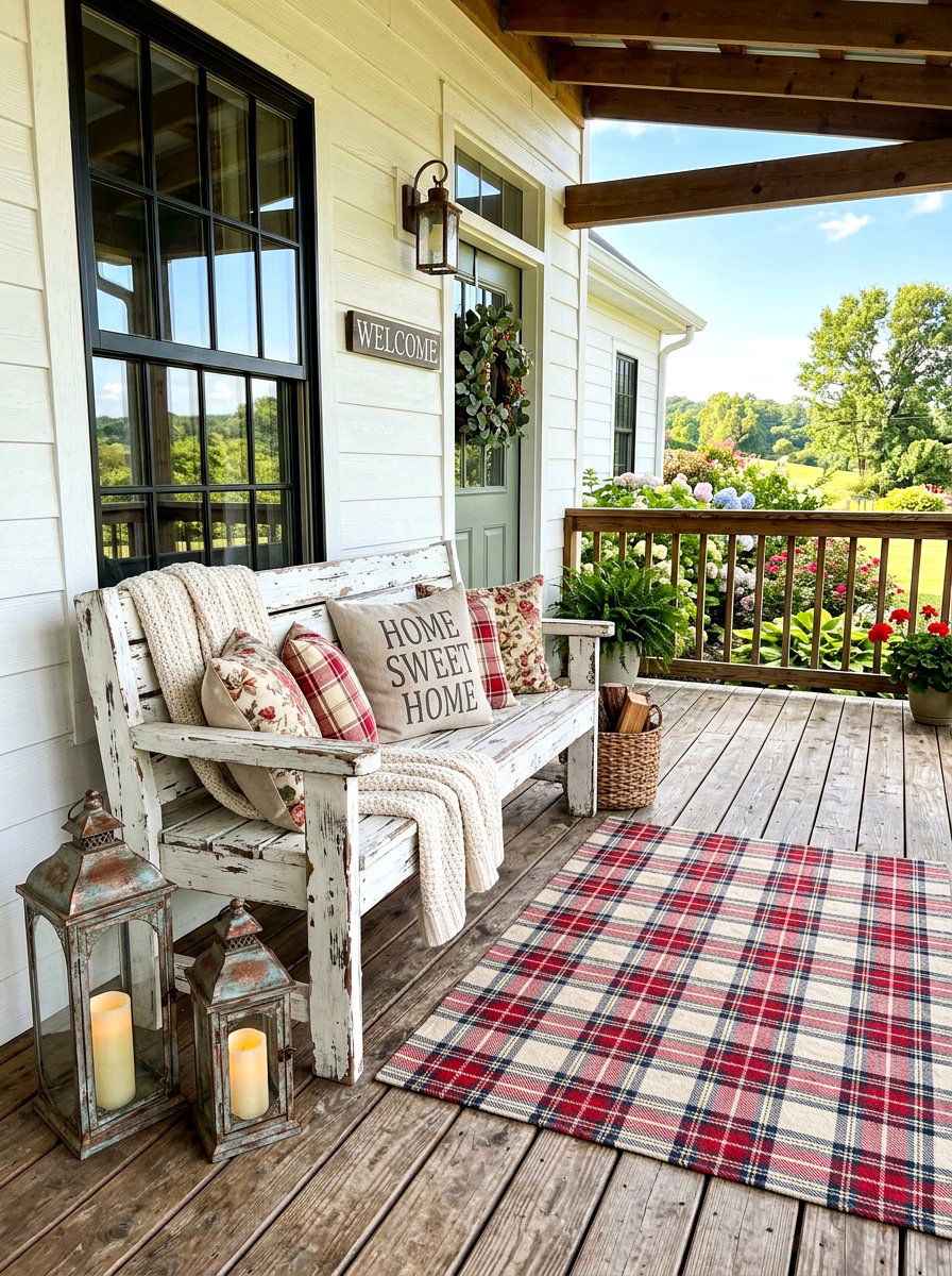 Farmhouse Porch Bench - 30 outdoor bench ideas