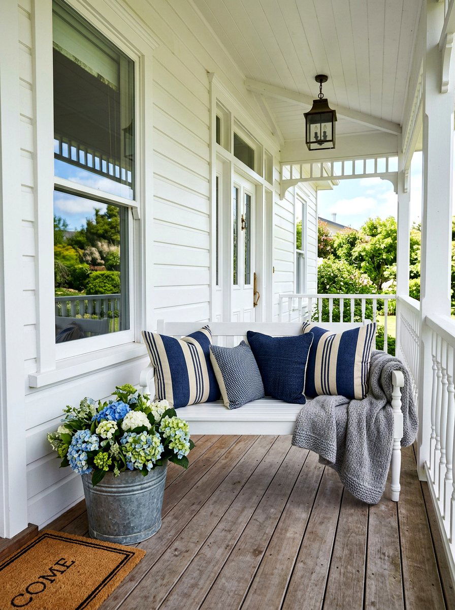 Farmhouse Porch Bench - 30 front porch bench ideas