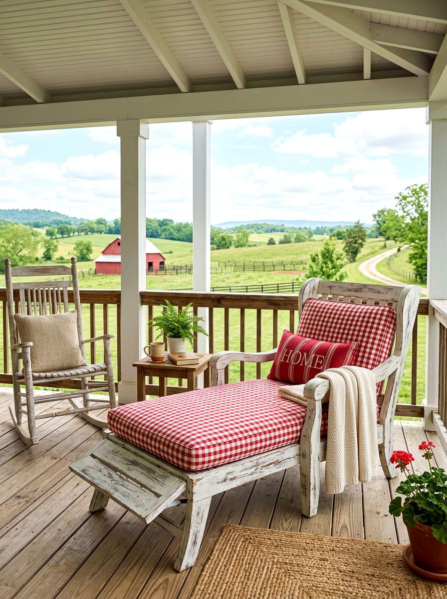Farmhouse Porch Chaise - 30 chaise lounge patio ideas