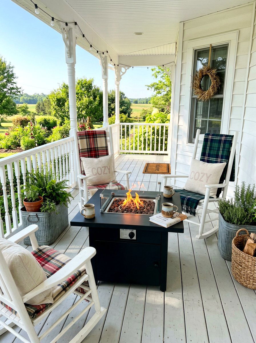 Farmhouse Porch Fire Table - 30 fire table patio ideas