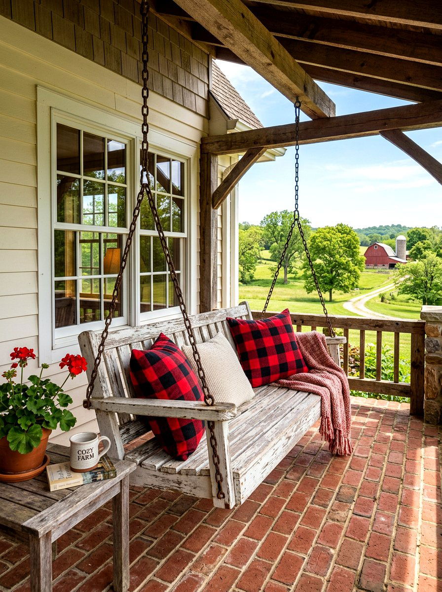 Farmhouse Porch Swing - 30 front porch swing ideas
