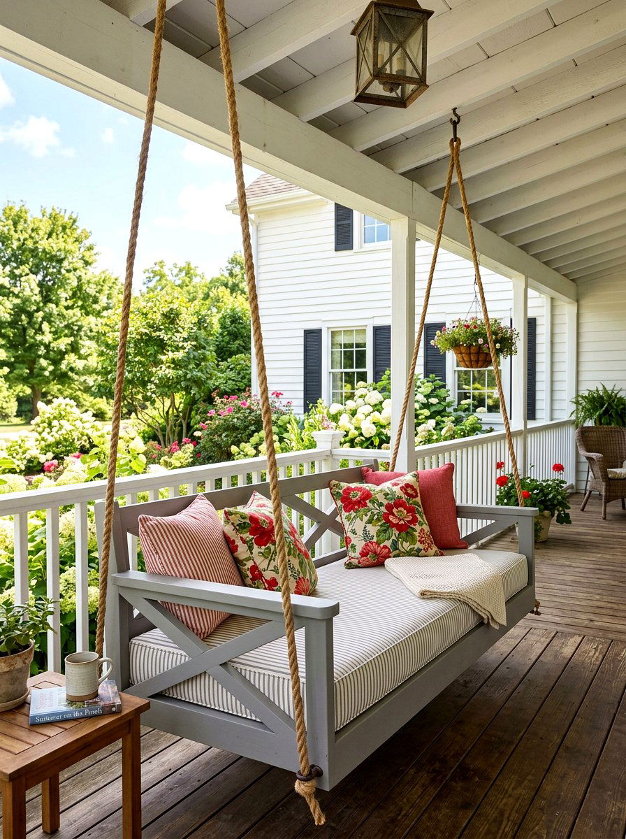 Farmhouse Porch Swing - 30 hanging daybed ideas