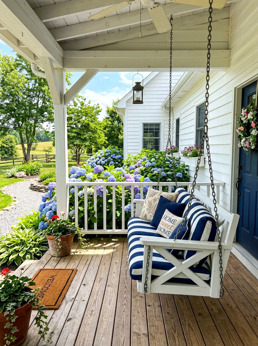 Farmhouse Porch Swing - 30 porch daybed swing ideas