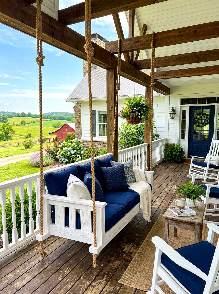 Farmhouse Porch Swing - 30 porch gathering ideas