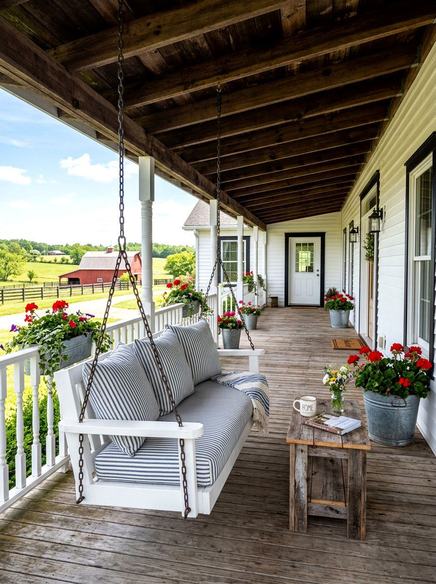 Farmhouse Porch Swing Setup - 30 porch lounge ideas