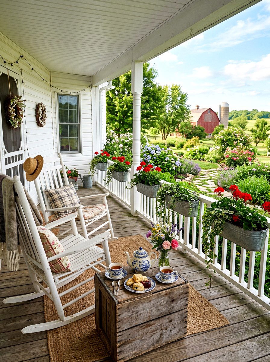 Farmhouse Porch Tea Setup - 30 tea garden corner ideas