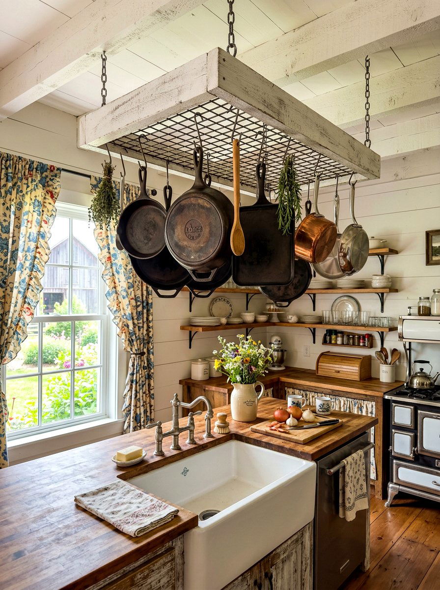 Farmhouse Pot Rack - 30 ceiling pot rack ideas