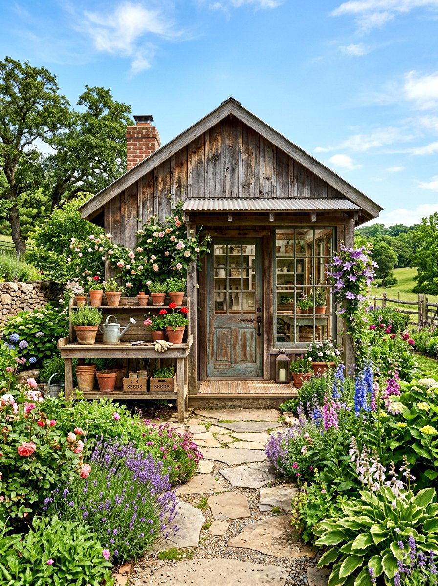 Farmhouse Potting Shed - 30 farmhouse shed ideas
