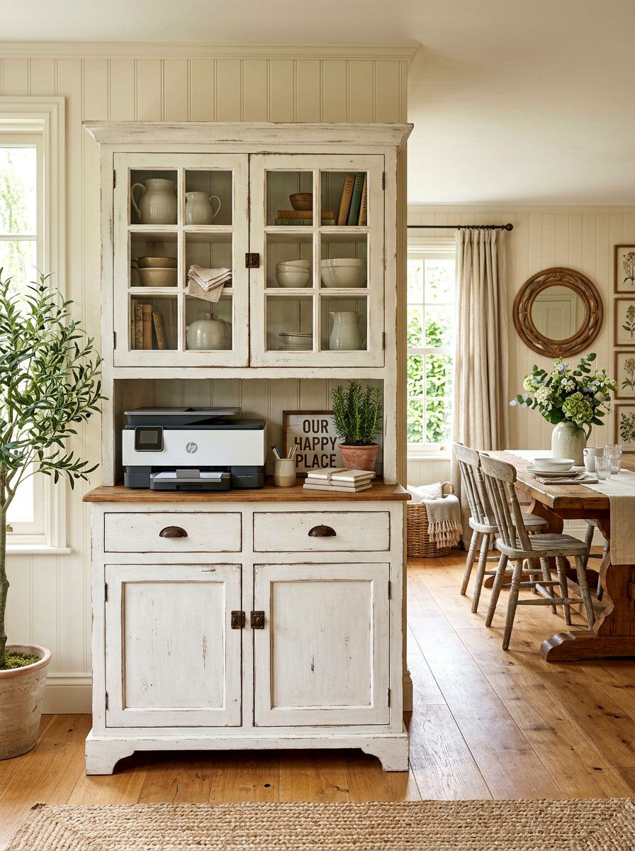 Farmhouse Printer Hutch - 30 printer nook ideas