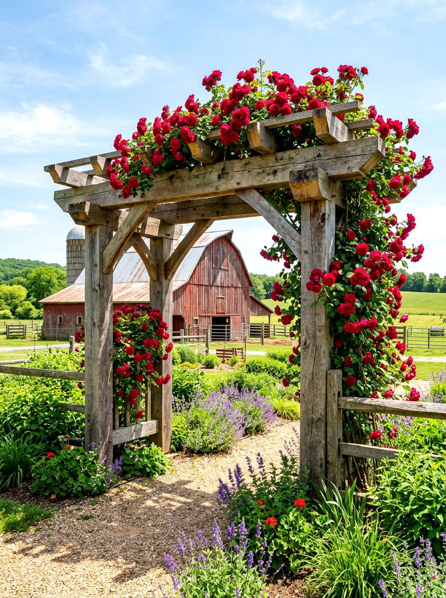 Farmhouse Rough Sawn Arbor - 30 cottage rose arbor ideas