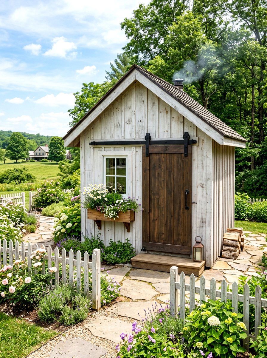 Farmhouse Sauna Barn Door - 30 sauna patio retreat ideas