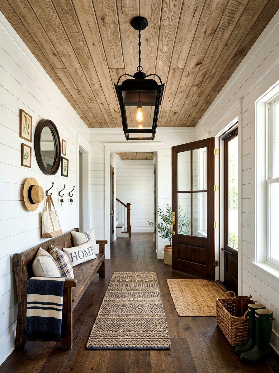 Farmhouse Shiplap Look Wallpaper Foyer - 30 wallpapered foyer ceiling ideas