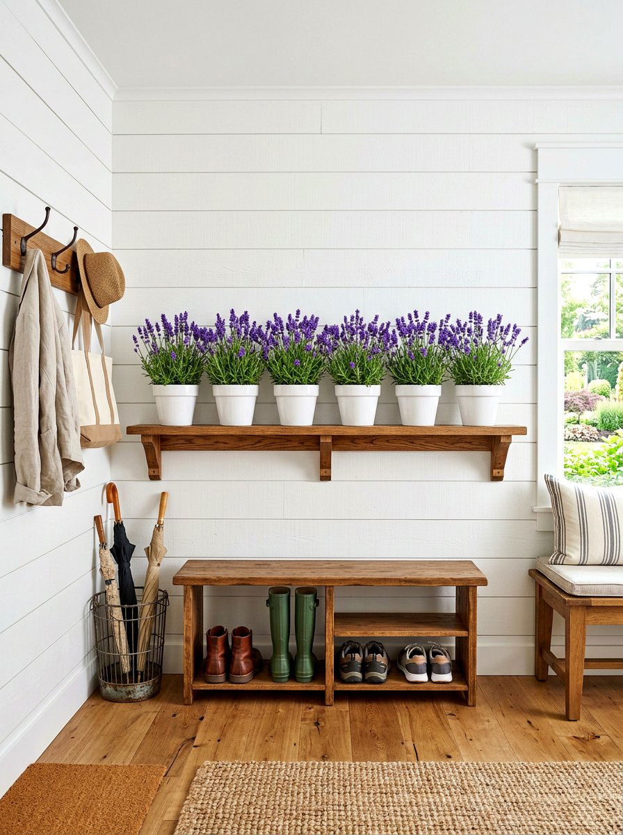Farmhouse Shiplap Planter Ledge - 30 wall planter entryway ideas