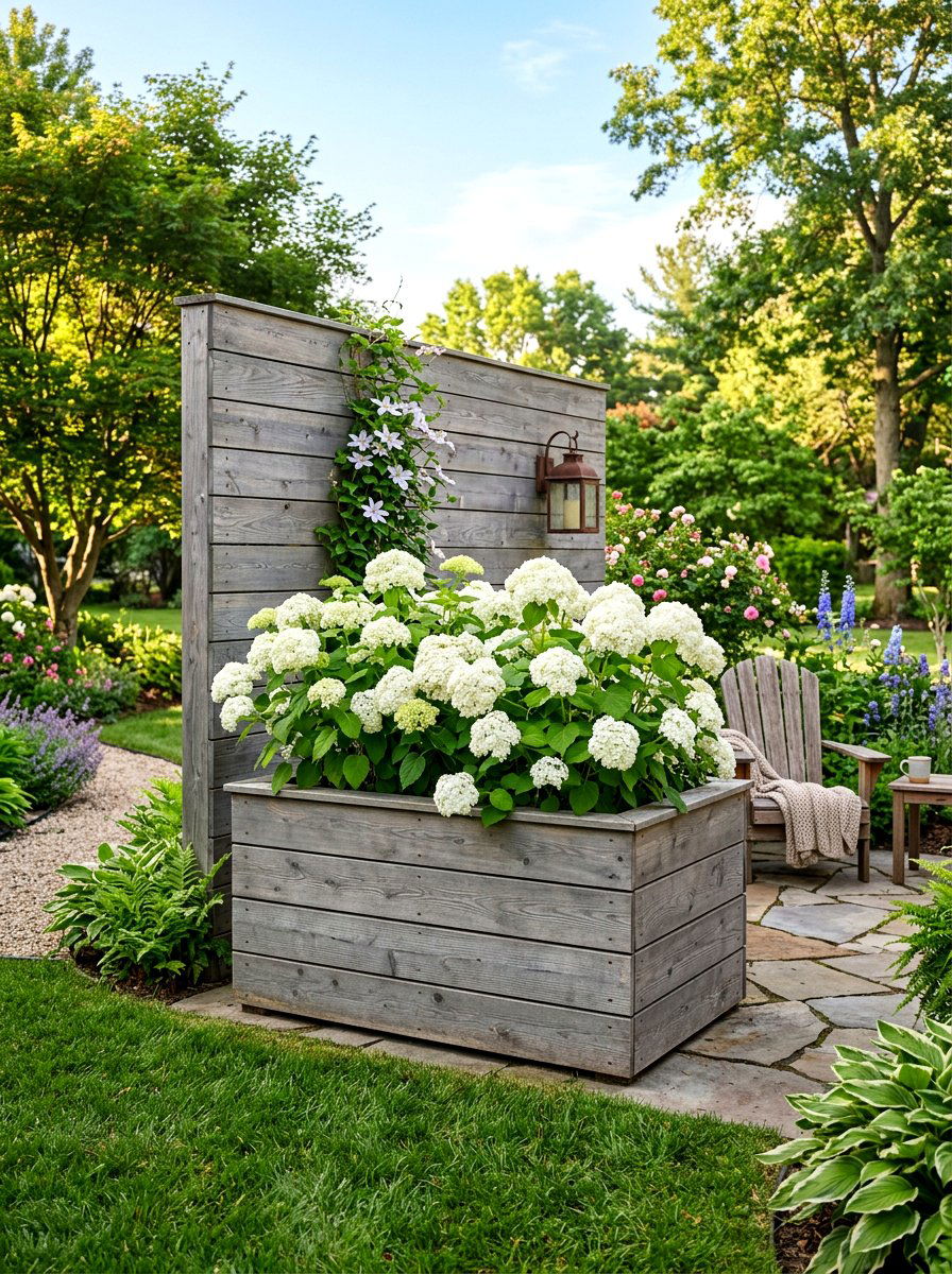 Farmhouse Shiplap Planter - 30 privacy wall planter ideas