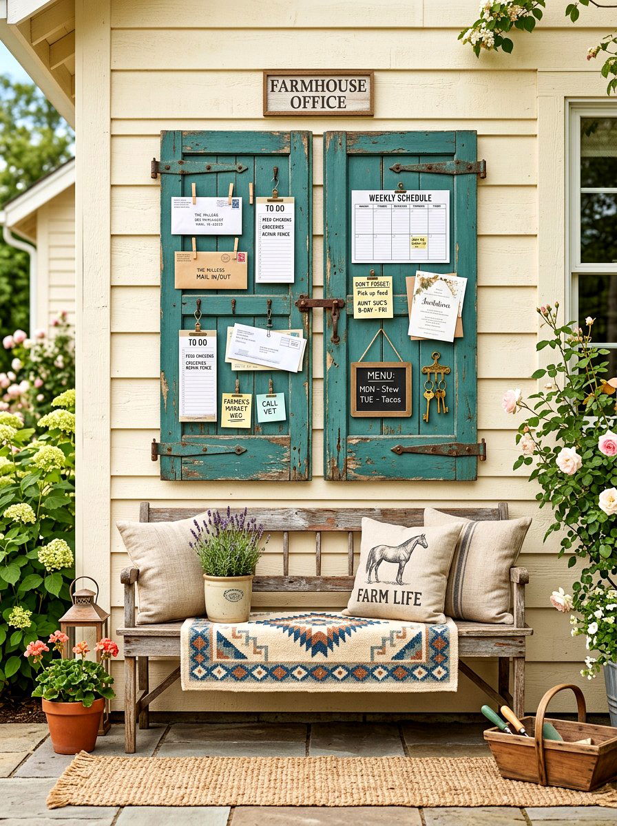 Farmhouse Shutter Command Center - 30 command center wall ideas