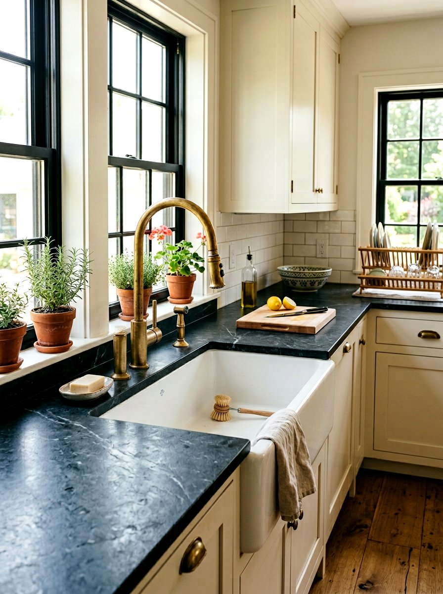 Farmhouse Sink Brass Faucet - 30 unlacquered brass kitchen ideas
