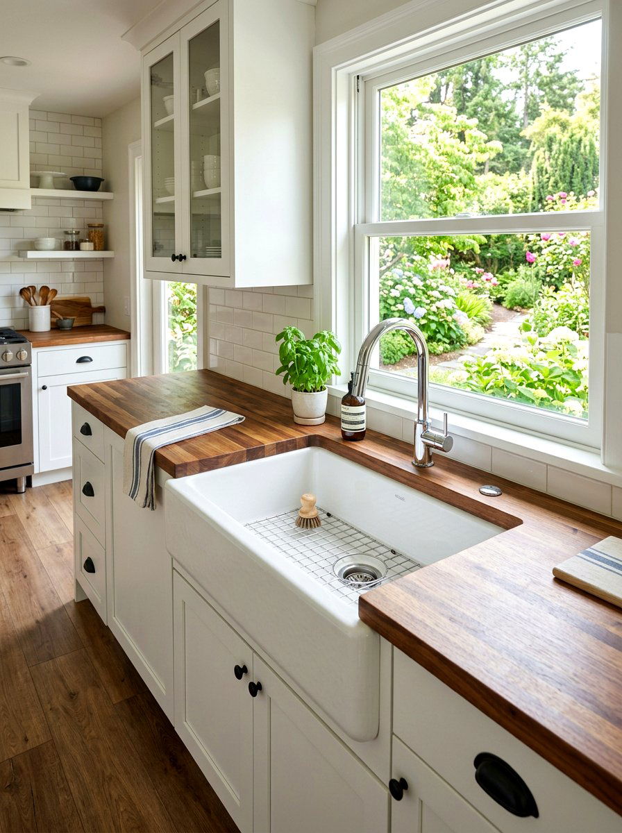 Farmhouse Sink With Chrome Faucet - 30 retro kitchen ideas