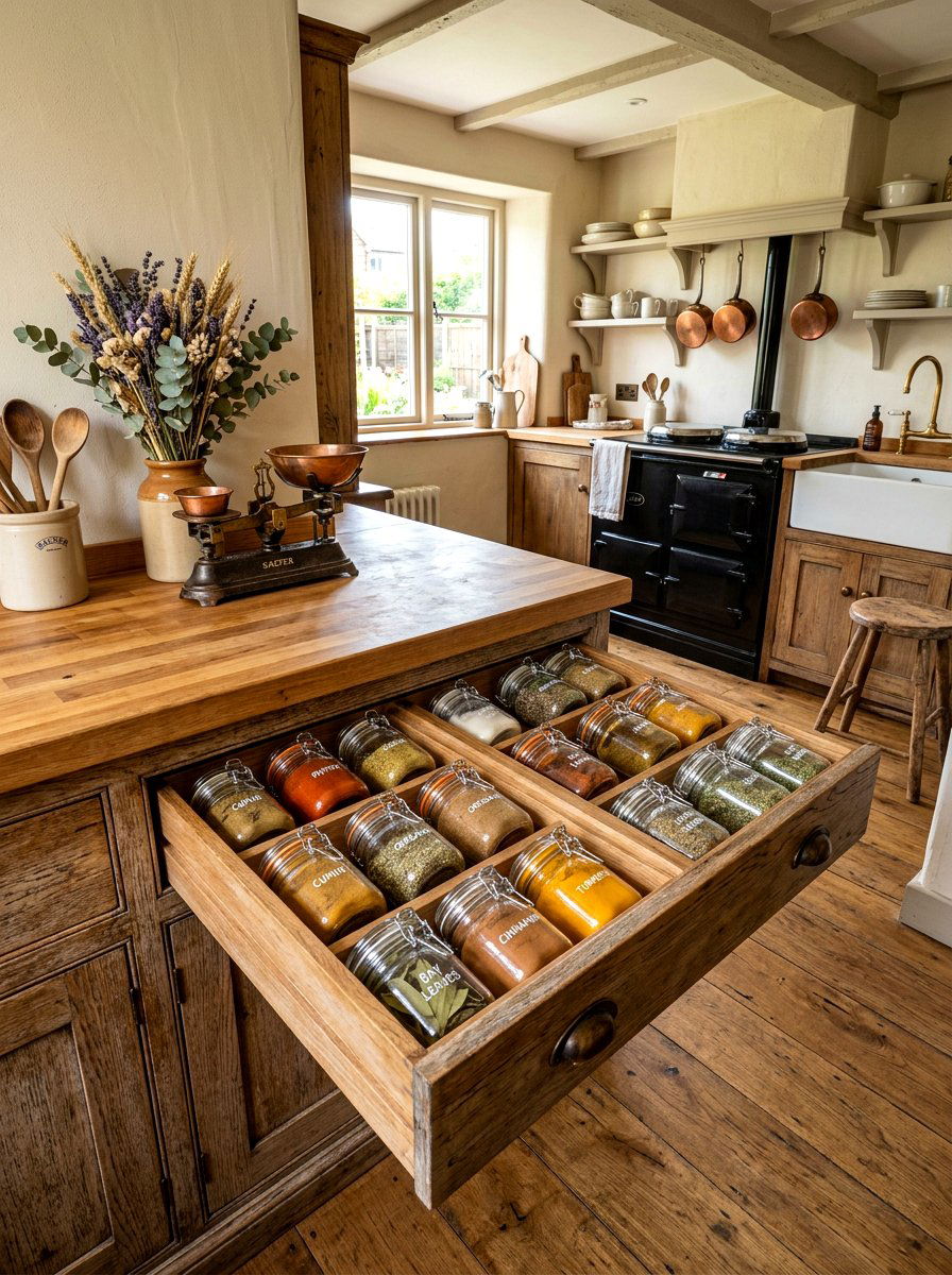 Farmhouse Spice Drawer - 30 spice drawer ideas