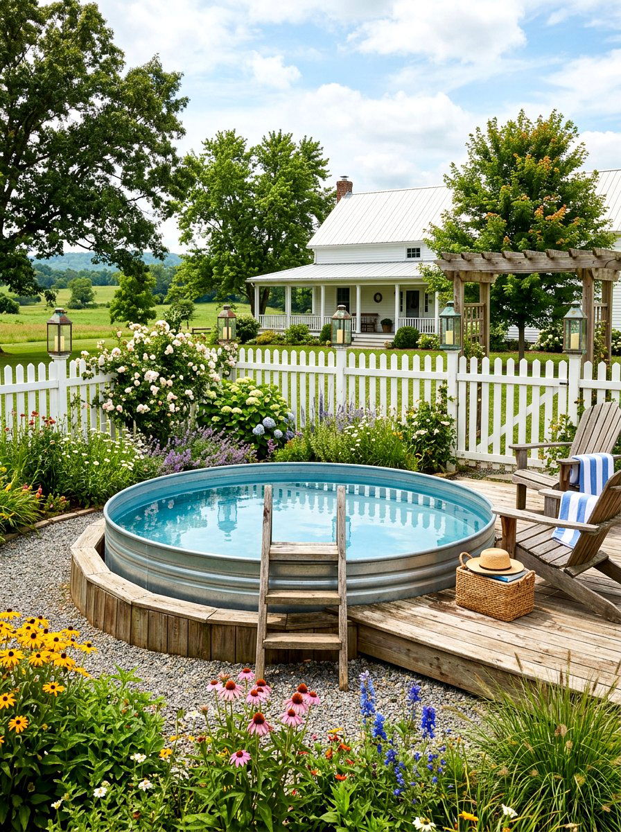 Farmhouse Stock Tank Pool - 30 stock tank pool ideas