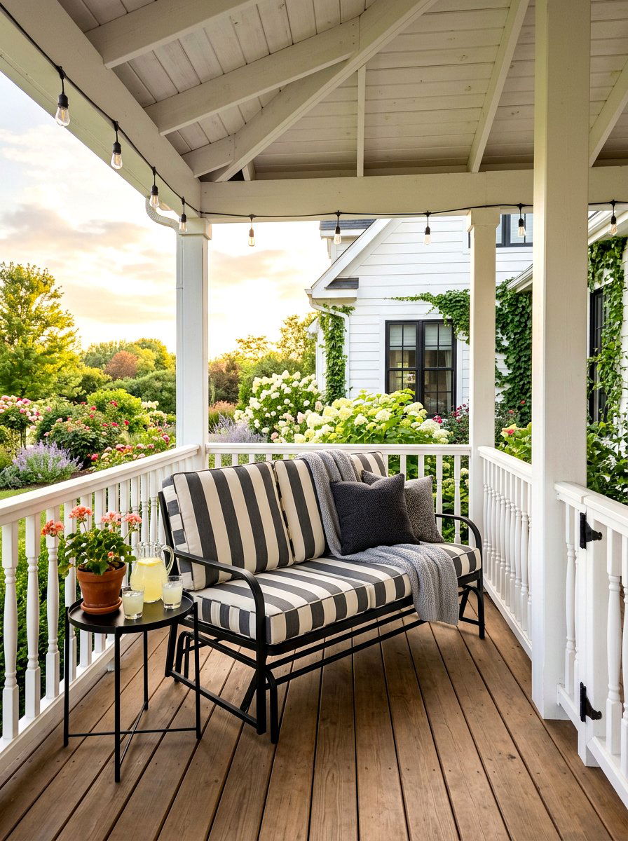 Farmhouse Stripe Porch Glider - 30 striped outdoor cushion porch ideas