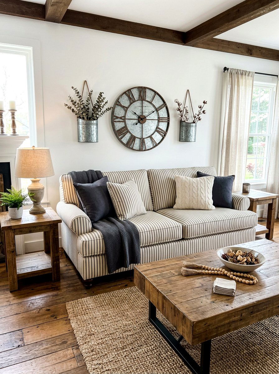 Farmhouse Stripe Sofa - 30 statement stripe sofa ideas