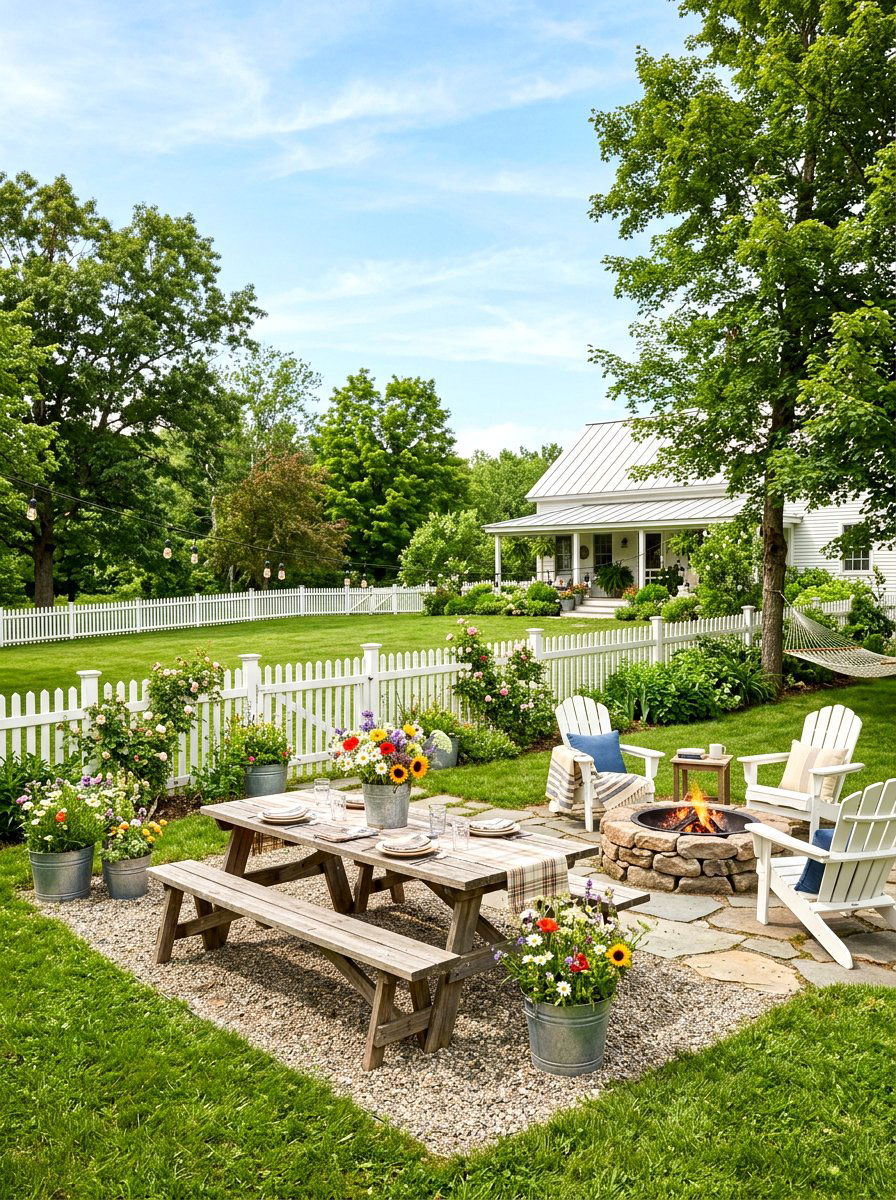 Farmhouse Style Backyard - 30 summer patio hosting ideas