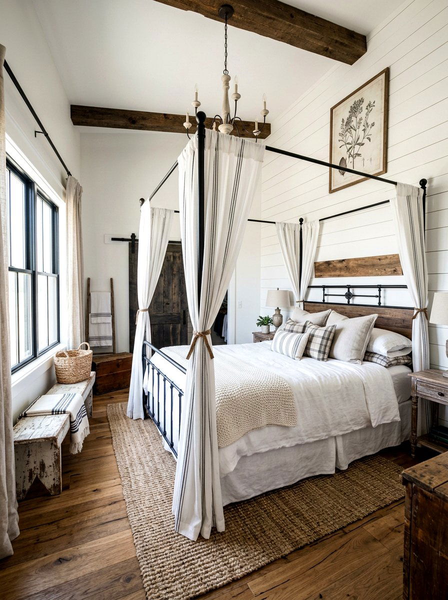 Farmhouse Style Canopy Bed - 30 canopy drape bed ideas
