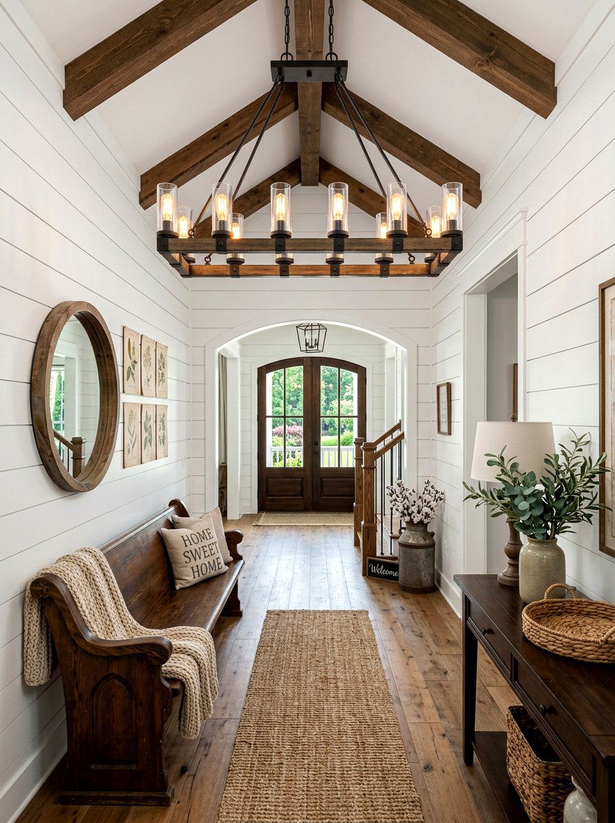 Farmhouse Style Chandelier - 30 long foyer lighting ideas