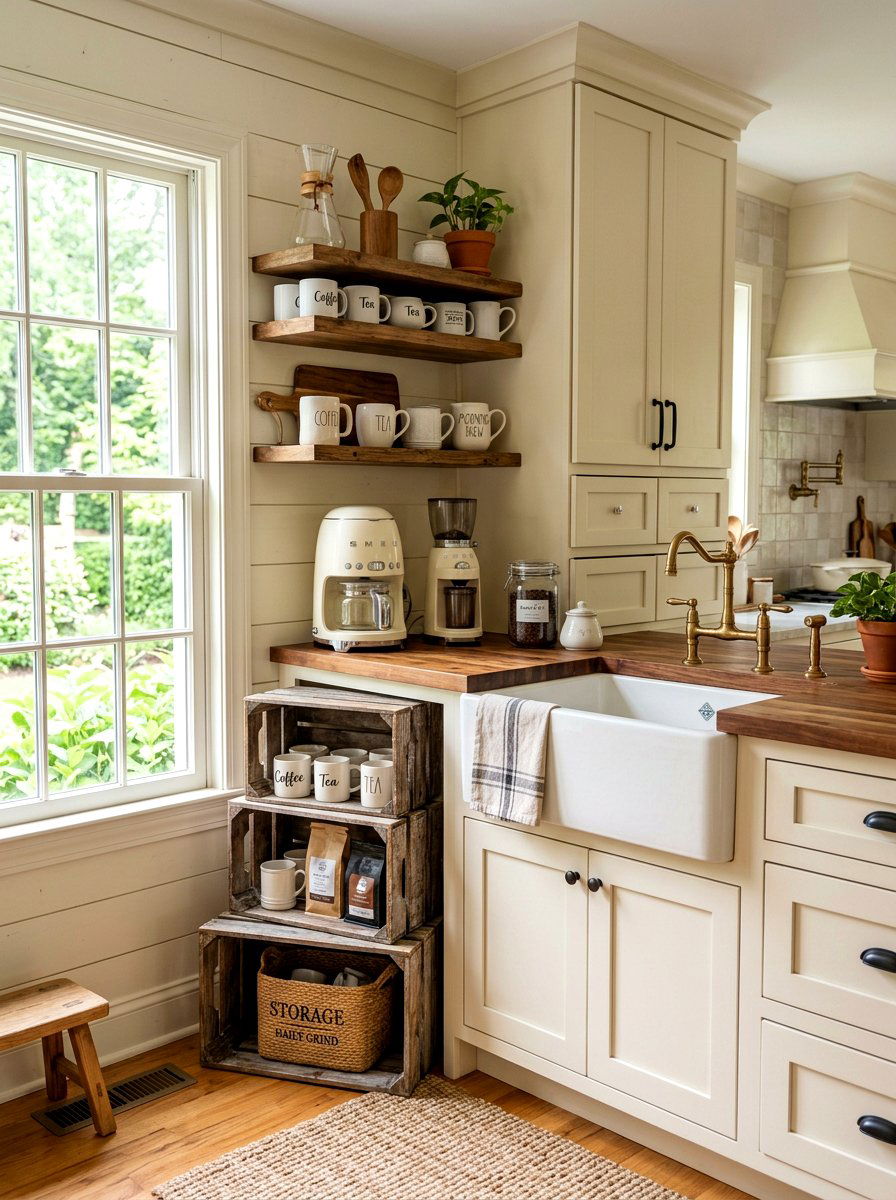 Farmhouse Style Coffee Nook - 30 beverage pantry ideas aesthetic