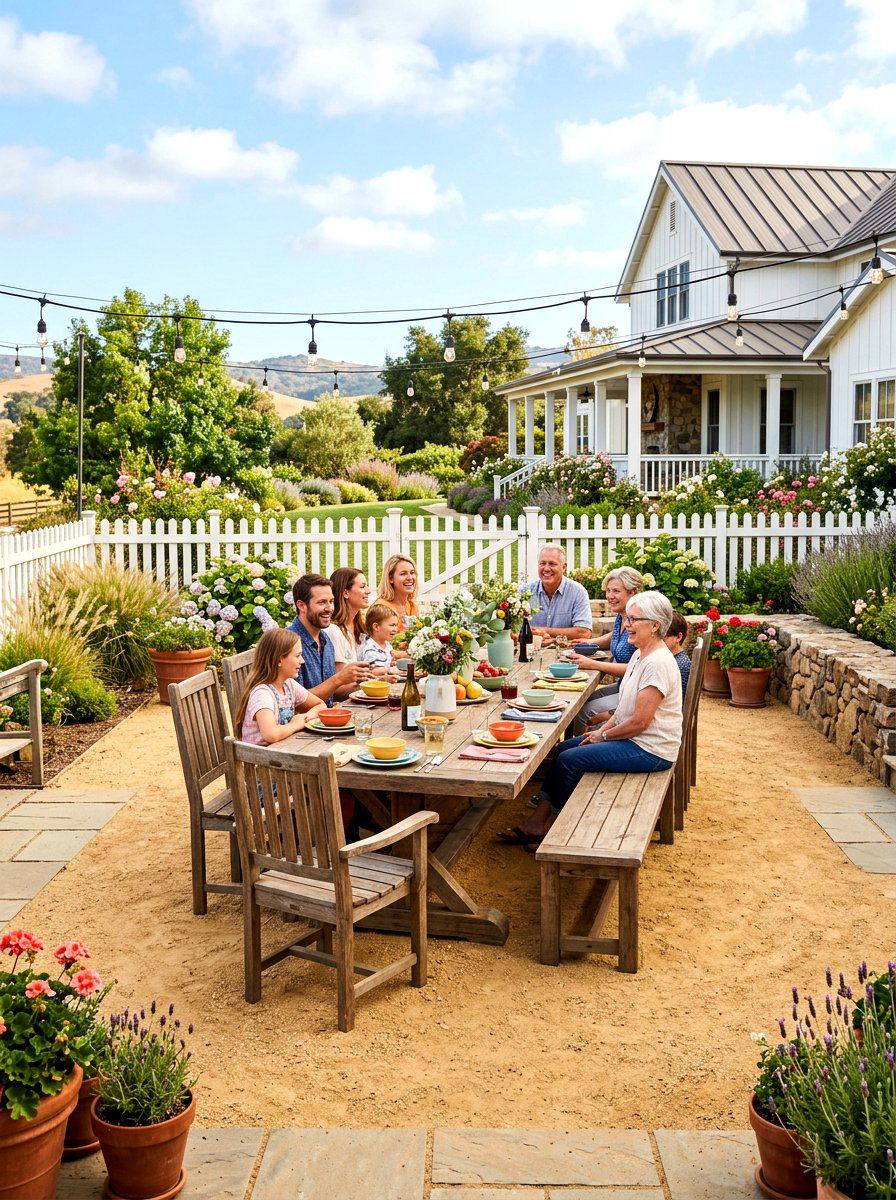 Farmhouse Style Decomposed Granite Backyard Patio - 30 decomposed granite patio ideas