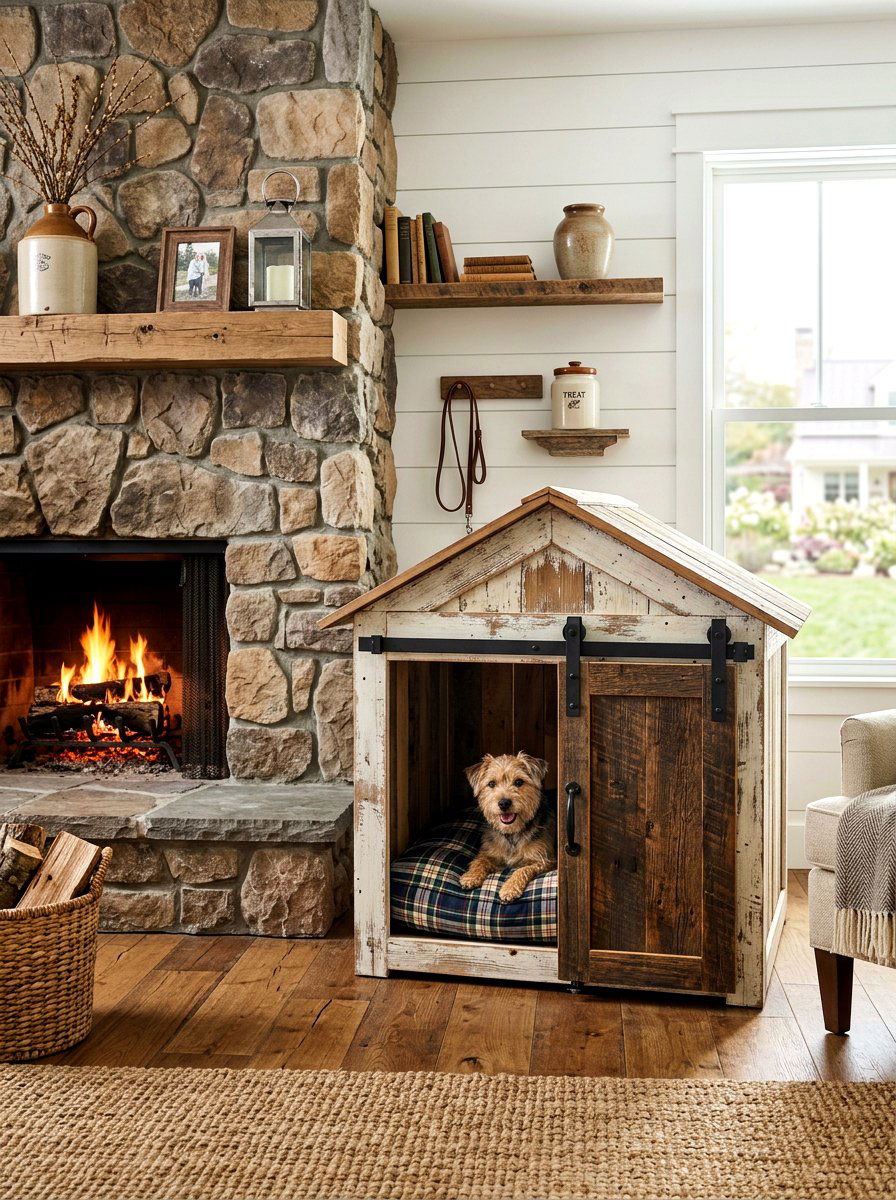 Farmhouse Style Dog Den - 30 pet nook living room ideas