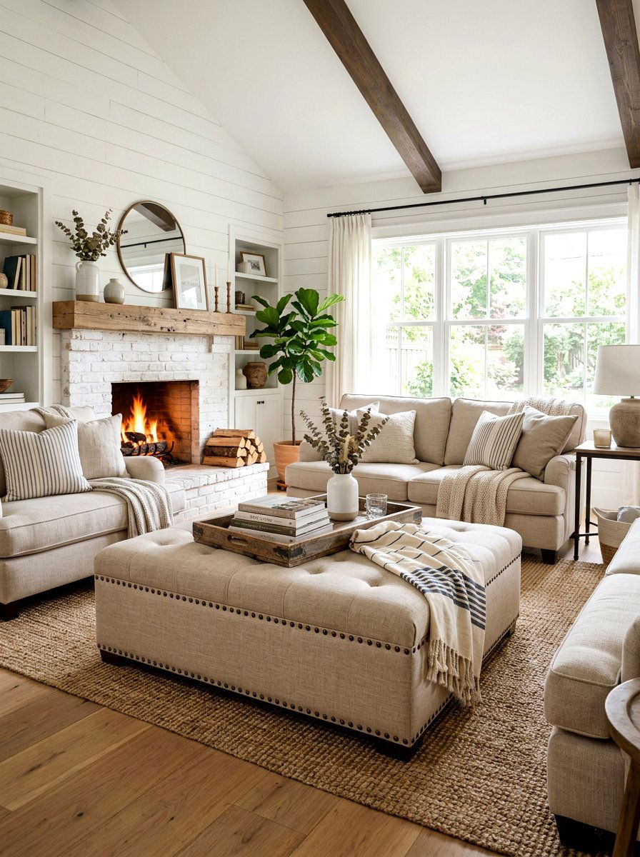 Farmhouse Style Fabric Ottoman - 30 ottoman styling ideas