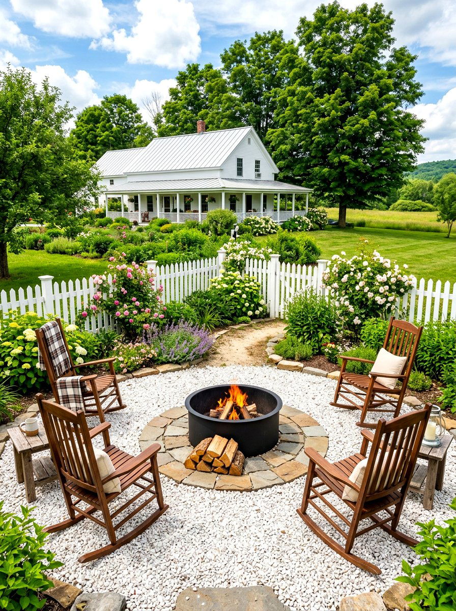 Farmhouse Style Fire Pit - 30 fire pit gravel area ideas