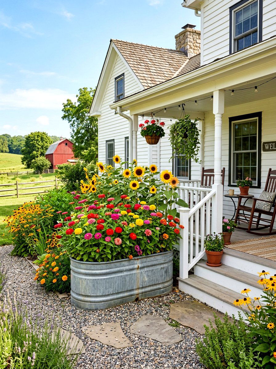 Farmhouse Style Flower Bed - 30 flower bed landscaping ideas