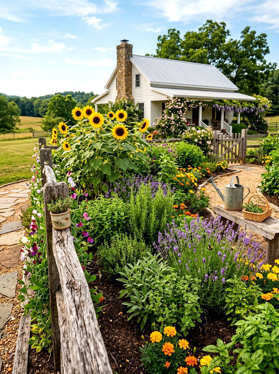 Farmhouse Style Garden Bed - 30 driveway island landscaping ideas